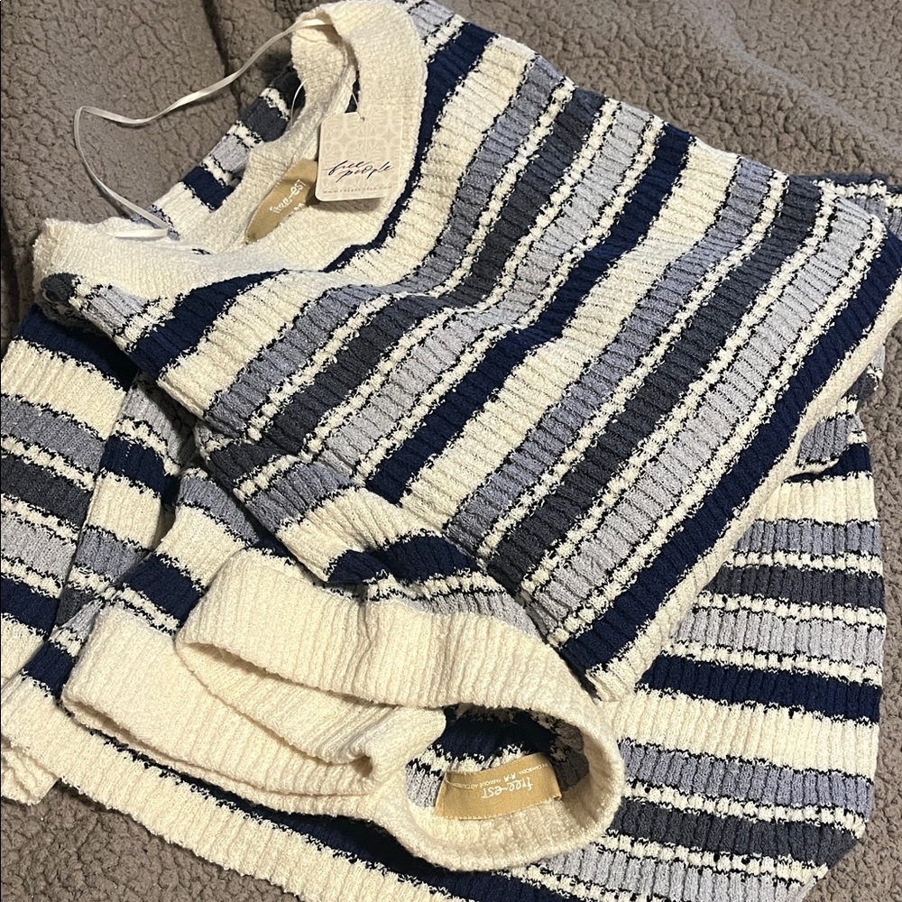 Free People Navy and White Striped Wide Leg Jumpsuit - Picture 3 of 3